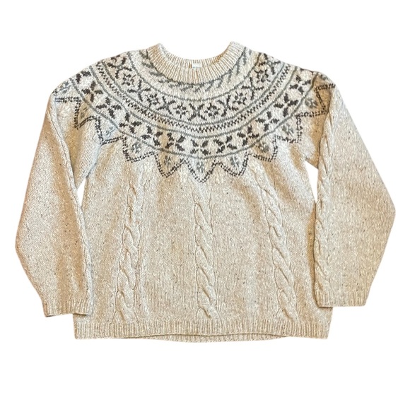 L.L. Bean Wool Cotton Cable Knit Cream Gray Sweater - Picture 1 of 13
